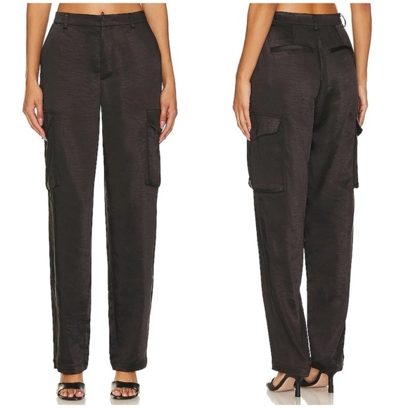 New Good American Washed Satin Cargo Pant in Black Sz 14 32 - Picture 1 of 16